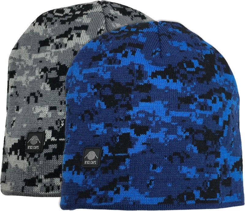 N'Ice Caps Kids Beanie Hats 2-Pack Double Layered Knit Winter Warm Boys Girls - Image 1